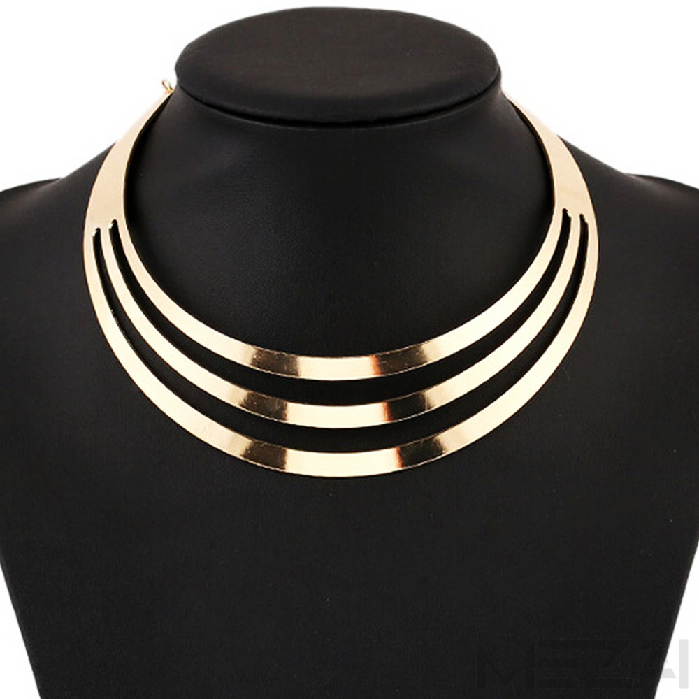 Three-Layer Metal Choker Necklace (Gold)