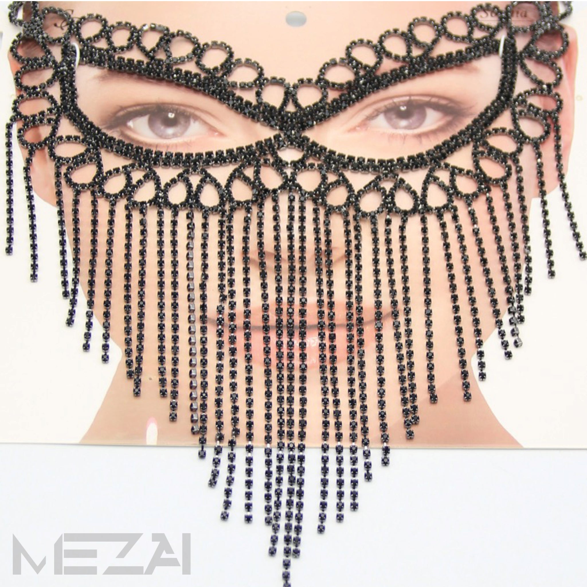 Rhinestone Eye Mask Fringe Masquerade Mask