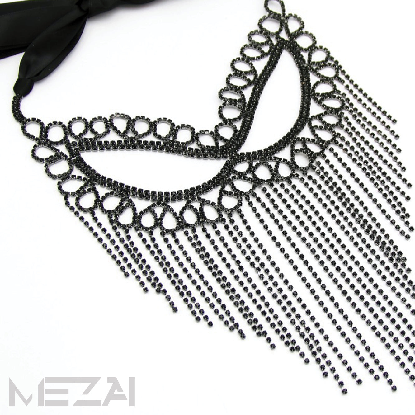 Crystal Fringe Mask - Black