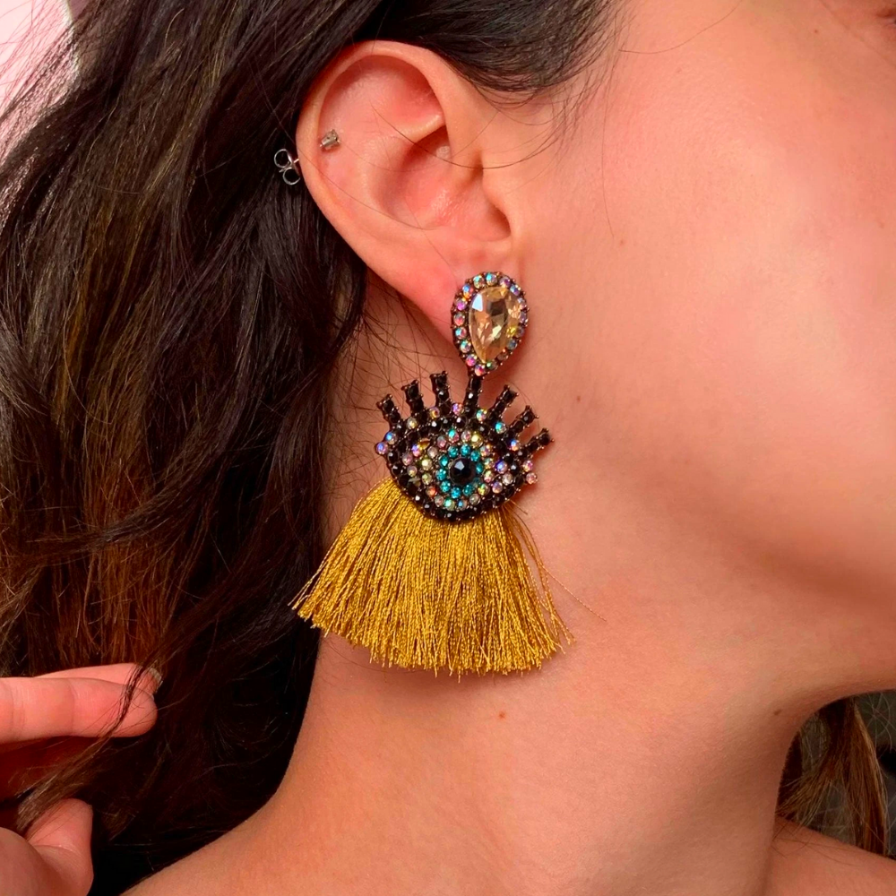 Crystal Fringe Eye Earrings