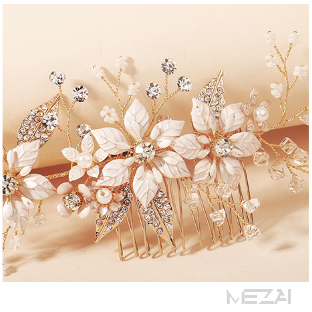 Rose Gold Floral Bridal Hair Comb