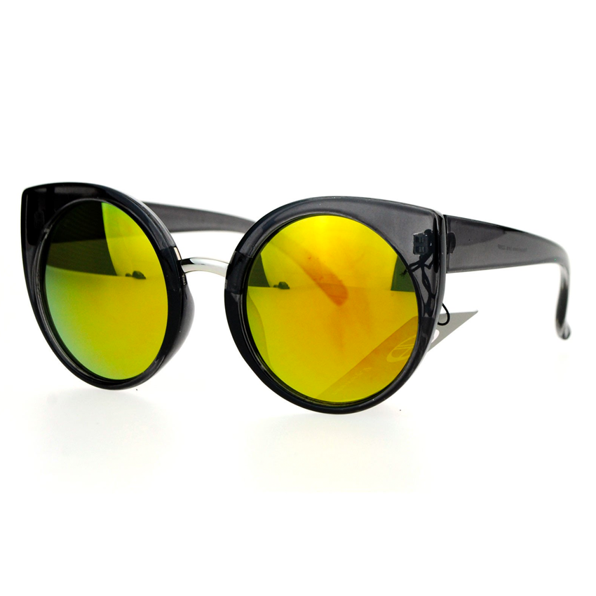 black cat eye sunglasses with yellow mirror lens