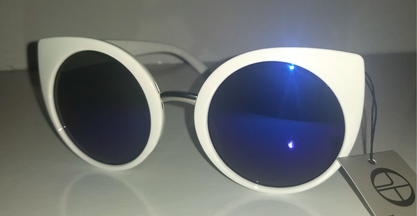 white cat eye sunglasses with blue UV400 lens