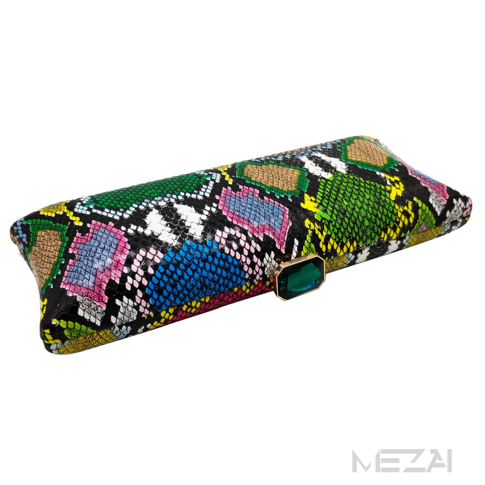Viva Multicolor Snakeskin Clutch