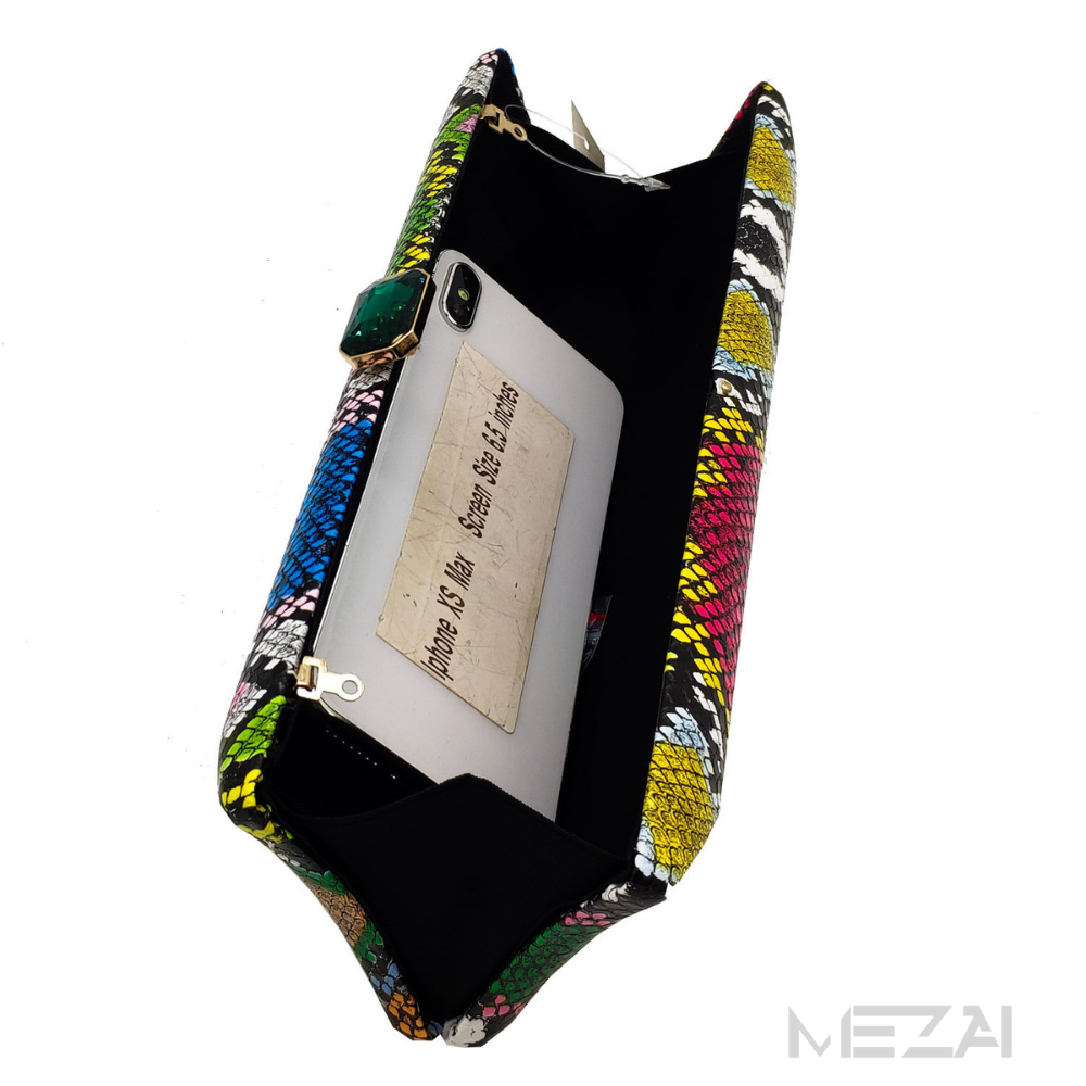 Viva Multicolor Snakeskin Clutch