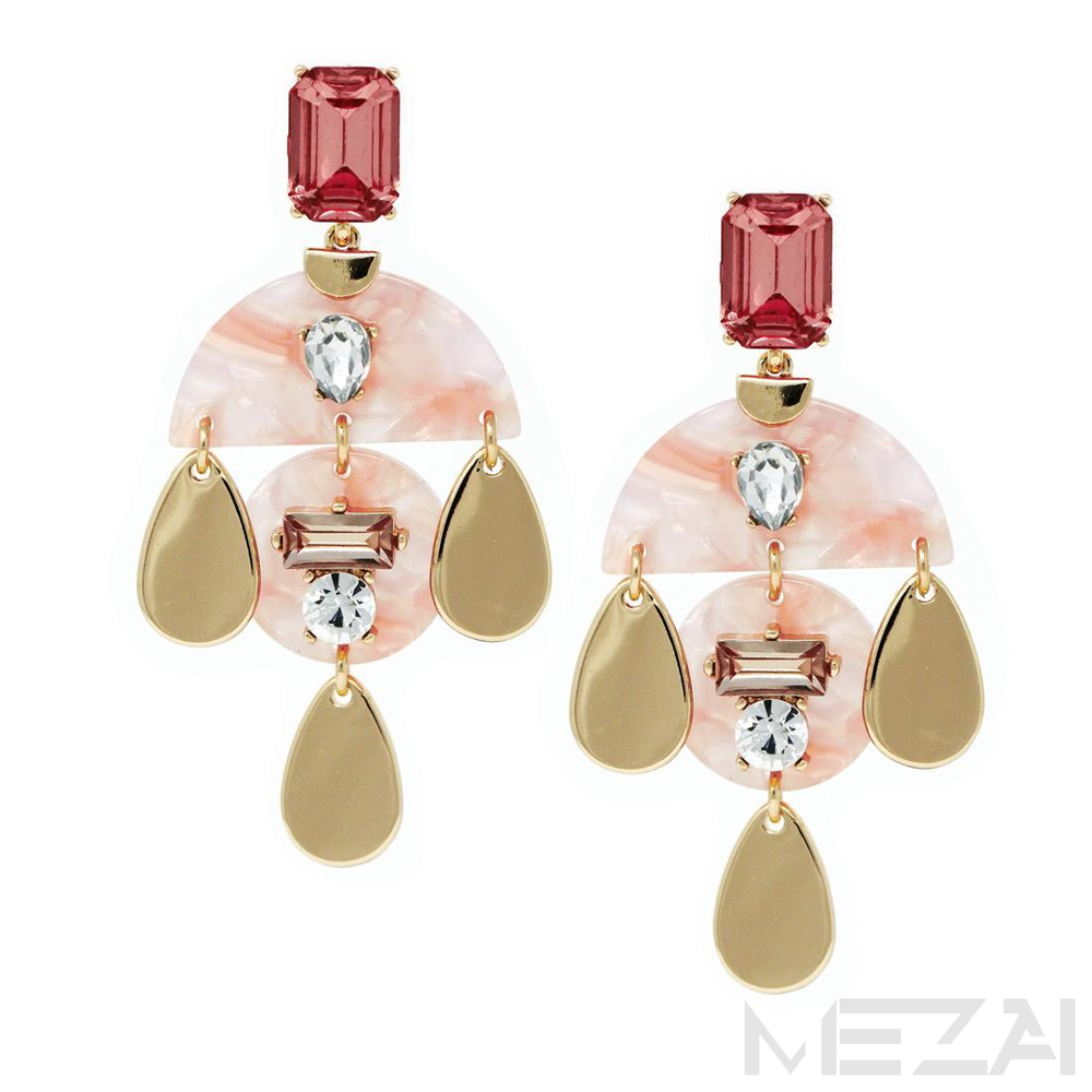 Victoria Glass Stone & Resin Drop Earrings (Pink)