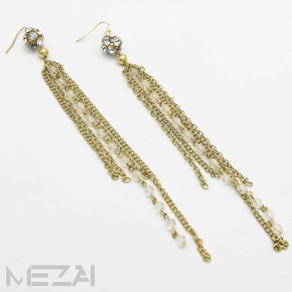 Multi-Chain Link Earrings With Crystal Ball (3 colors)