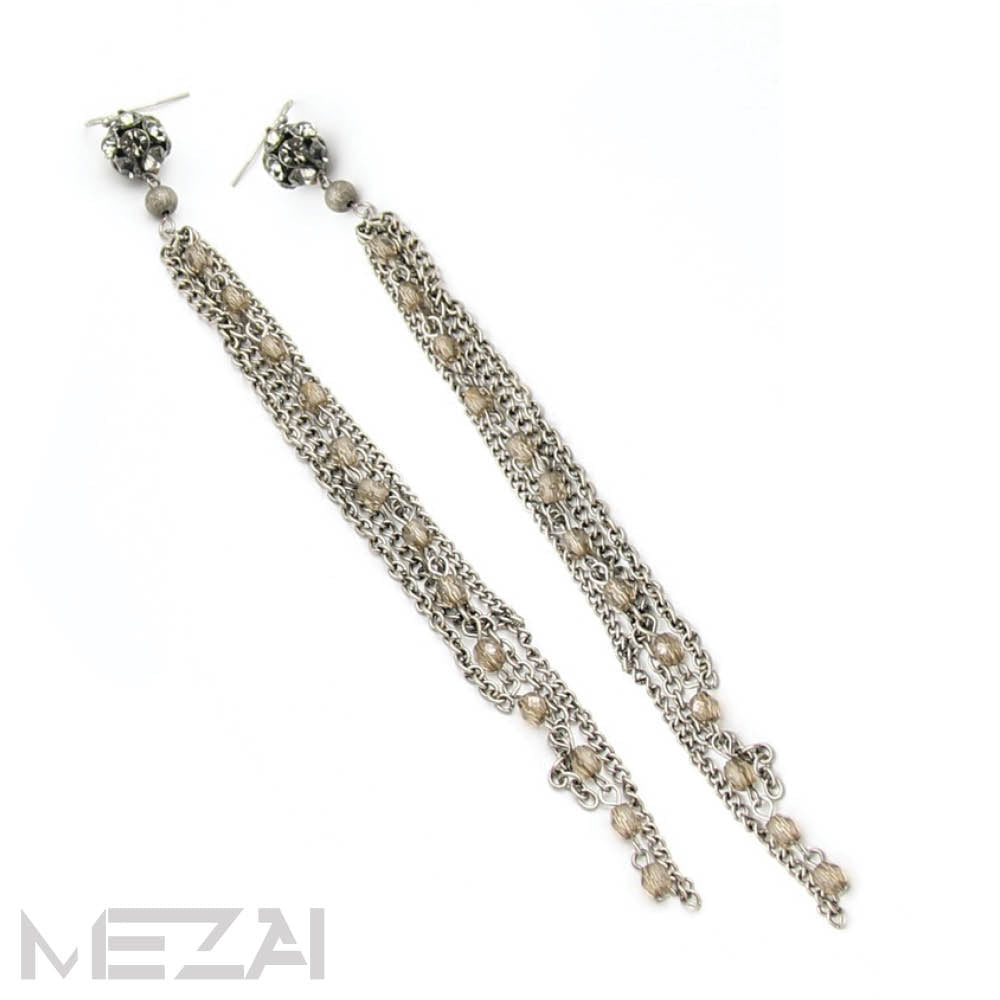 Multi-Chain Link Earrings With Crystal Ball (3 colors)