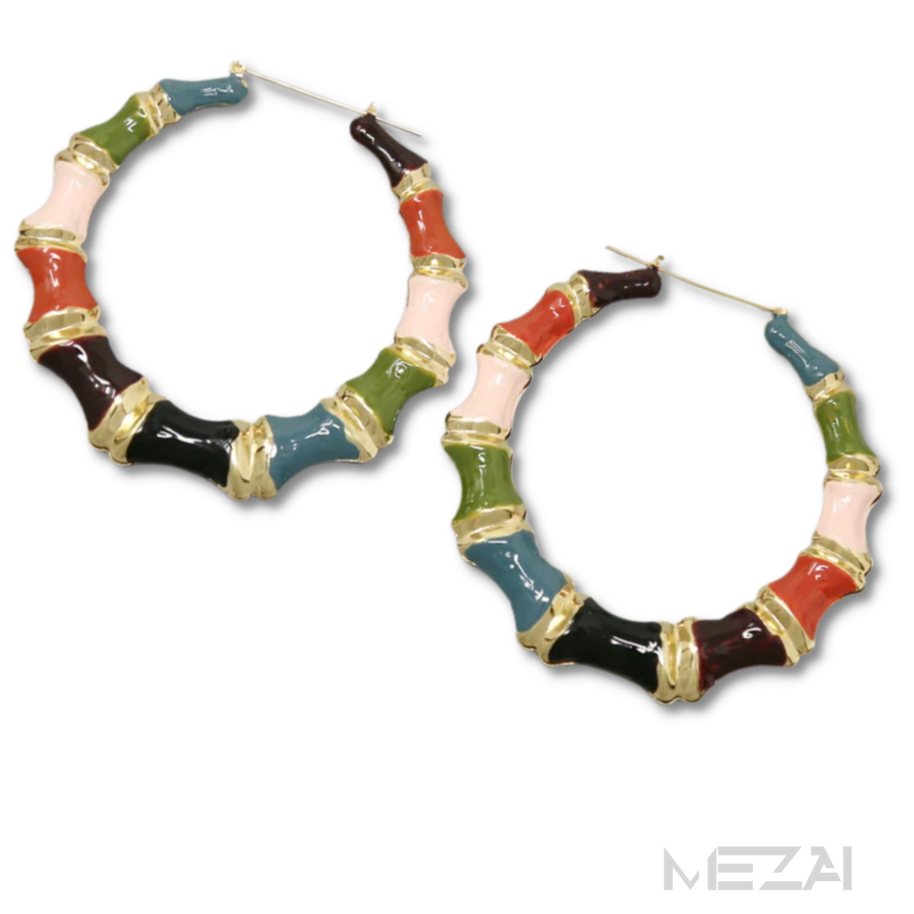 Large Circle Up Enamel Bamboo Earrings