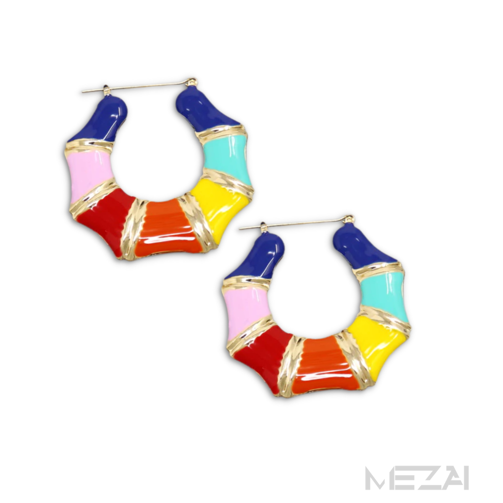 Small Circle Up Enamel Bamboo Earrings