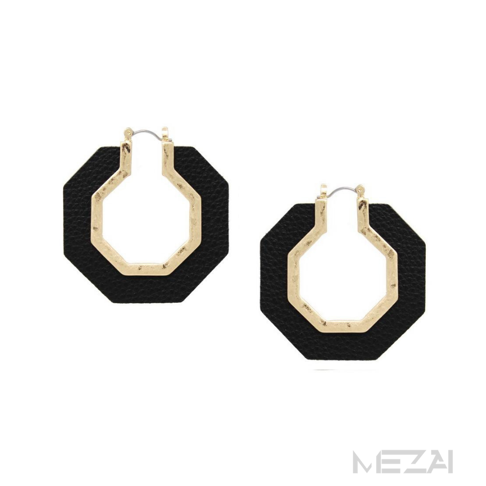 Hexagon Vegan Leather Earrings