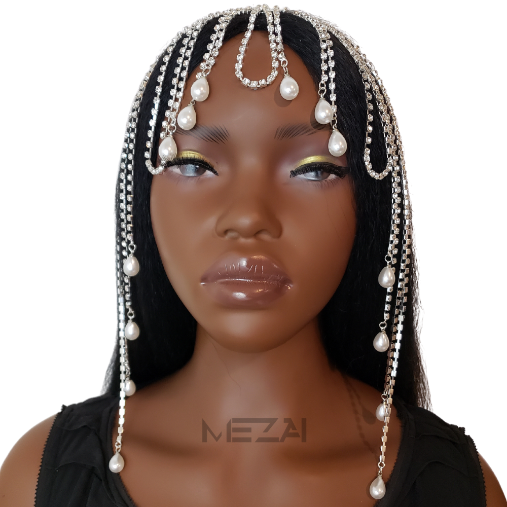 Layla Rhinestone Crystal & Pearls Headband (Silver or Gold)