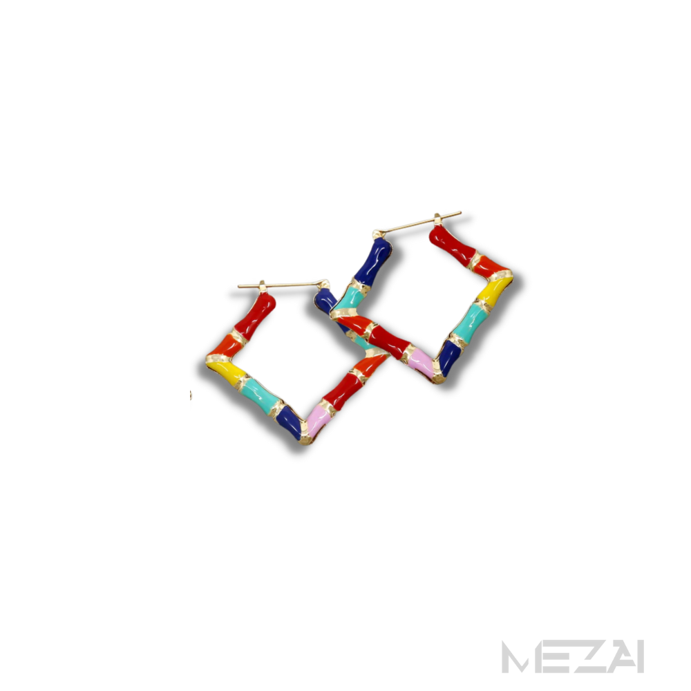Square Biz Enamel Bamboo Earrings