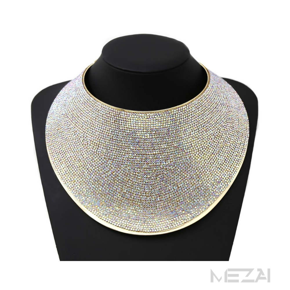 Statement Rhinestone Bib Collar Necklace (AURORA BOREALIS)