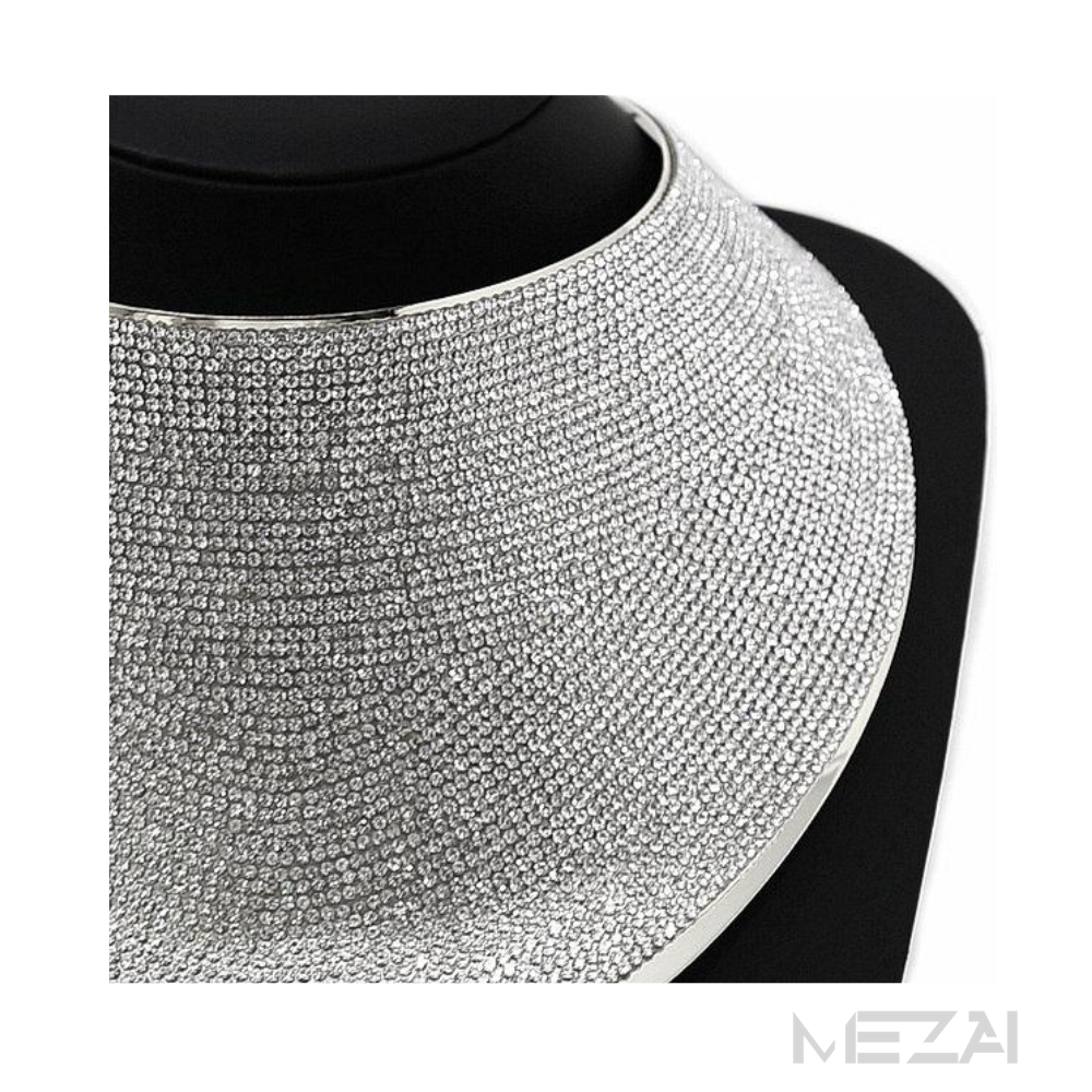 Statement Rhinestone Bib Collar Necklace (SILVER)